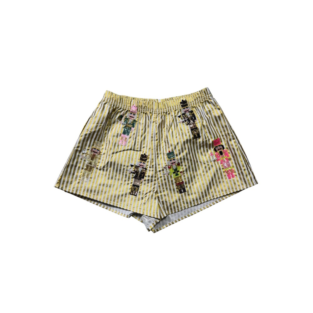 Queen of Sparkles Nutcracker Sequin Gold Metallic Striped Shorts Womens XS